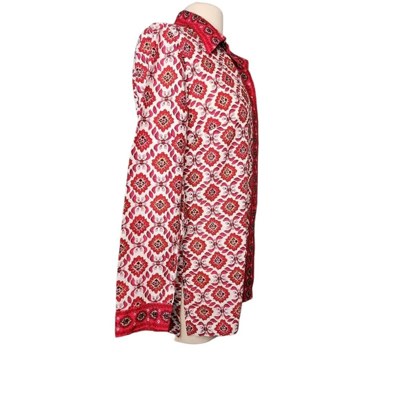 Vintage Alex Coleman Blouse Size 4 Red & White Pink Floral Button Up - Picture 5 of 11